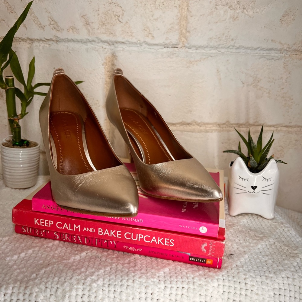 Coach Gold metallic leather heels